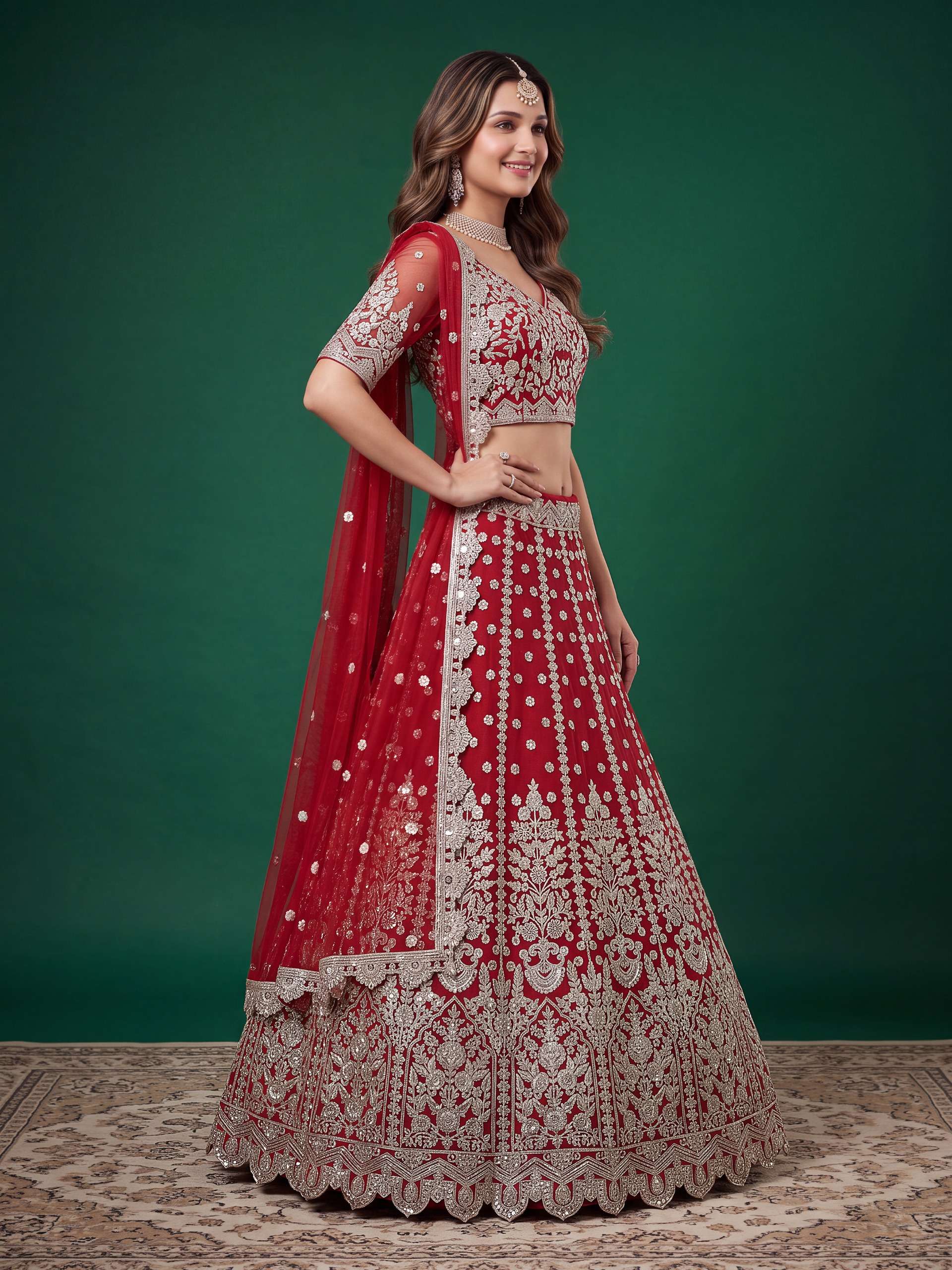 Scarlet Red colour made of Heritage Soft Net fancy fabric lehenga choli with Regal Embroidered work on wholesale in surat 6013 red  